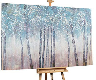 KunstLoft® XXL Gemälde 'Winter's Arrival' 180x120cm | original handgemalte Bilder | Bäume Wald Türkis Braun | Leinwand-Bild Ölgemälde einteilig groß | Modernes Kunst Ölbild