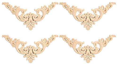 Fdit 4 Piezas sin Pintar Madera Tallada Esquina Apliques onlay Marco Muebles decoración del hogar Decorativo Madera Tallada Apliques onlay decoración de la Puerta Apliques de Estilo Europeo(2#)