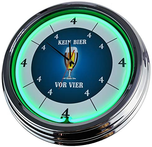 Neon Clock Kein Bier vor 4 WallClock Deko-Clock LeuchtClock USA 50's Style Retro NeonClock Dining Room Kitchen Living Room Office (Green)