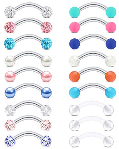 Rajnard Rook Piercing Ohrringe Augenbrauenpiercing 16G Chirurgischer Stahl BananeBarbell 8mm Cristal Ball Perle Turm Piercing Schmuckhalter für Frauen Mädchen 18St