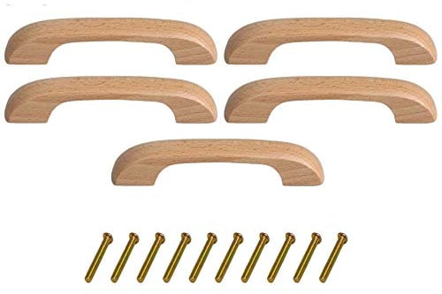 Metany 5 x Holzgriffe für Küchenschränke, Möbel, Kommoden, Kleiderschränke, Schubladen, Griffe (klar beschichtet)
