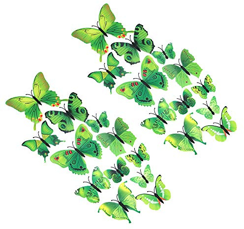 Shiwaki 24pcs 3D-Simulation dreidimensionale Schmetterling Magnet Wandaufkleber Dekoration Kühlschrank Aufkleber Home Dekoration (Grün)