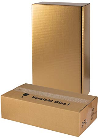 5x Versand-Set / 2er Flaschen Geschenkkarton Gold + zertifizierter Versandkarton