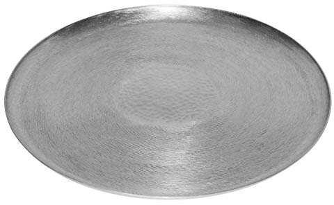 LaLe Living Vassoio orientale – Tepsi – rotondo in ferro in argento, diametro 37 cm, da utilizzare come vassoio da portata o vassoio decorativo per candele, vasi o corona dell'Avvento