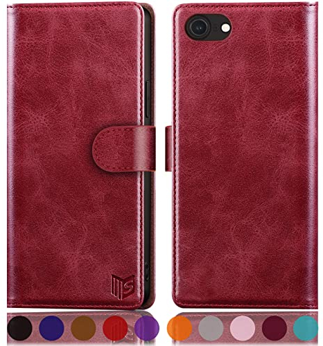 SUANPOT [RFID Schutz für iPhone SE 2022/7/8/SE 2020 4,7-Zoll Hülle PU Leder Handyhülle Lederhülle Klapphülle Kartenfach Flip Cover für Apple SE 2022 Handy hülle Leather Wallet Phone Case rot