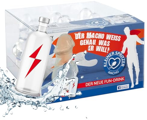 KLEINER SPRITZER „Macho“ Wodka-E Likör 12 x 50 mL 15% Vol. – 600 ml – witzige PET Schniedel Formfläschchen - Shot