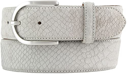 BELTINGER Damen-Gürtel mit Pythonprägung 4 cm | Leder-Gürtel für Damen 40mm Schlangen-Optik | Schlangen-Muster Python-Muster | Hellgrau 120cm
