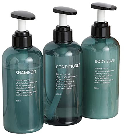Qikuver Botella de Champú(500ml), 3Pcs Botella Dispensadora, rellenable champú Gel de Ducha acondicionador de Pelo Bomba dispensador