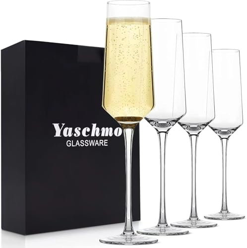 Yaschmo Champagne Flutes Set of 4 Crystal Glasses, 8oz Champagne Glasses, for Home Wedding and Shower Party Supplies