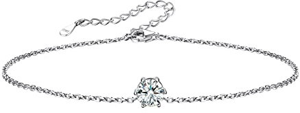 Chaine de Cheville Diamant Femme 5 mm Rond Mariage Petit Bracelet de Pied Mini Argent 925 Zirconium Chainette Forcat Pierre Blanc Avril Cadeau Fille 18 Ans Maman Amour Mignon Bijou Souvenir Noël