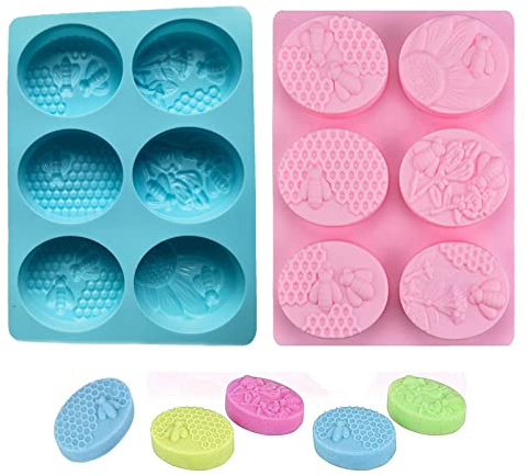 2 Stück Biene Seife Form, Silikon Seifenform Seifenformen, 6 Hohlräume Silikonform, für Craft Seife Schimmel, Kuchen DIY Form, Biscuit Schokolade Schimmel, Ice Cube Tablett