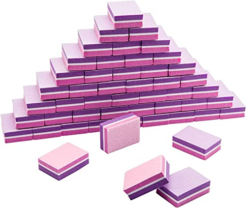 CGBE 50Pcs Mini Nail Buffer Blocks, 100/180 Double-Sided Grit Nail Block for Acrylic & Natural Nails, Buffer Nail File Manicure Tools for Salon Use, Pink-Purple