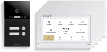 GVS - IP Video Türsprechanlage 2-Familienhaus mit Türöffner (RFID), HD Kamera, 4x10 Zoll Monitor & App - Smarte Video Türklingel mit Kamera & Gegensprechanlage (AVS5442U)