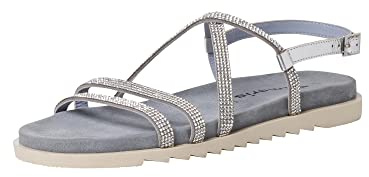 Tamaris Damen Sandaletten, Frauen Sandalen,Sommerschuhe,Freizeitschuhe,offene Schuhe,Strandschuhe,Sommersandalen,bequem,SILVR Glam/Sky,39 EU