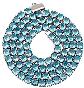 5MM Colorful Baguette Tennis Necklace Chains For Women Spring Buckle 14K Gold Plated Full Cubic Zironia Tennis Rhinestone Diamond Choker Chain Necklaces For Men Women(16, Blue)