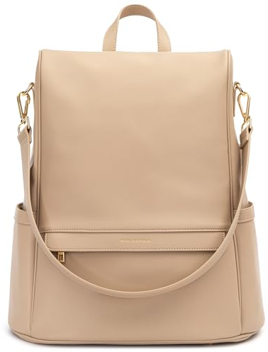 MIA + SOPHIA Wickeltasche aus Leder mit USB-Ladeanschluss, Wickelunterlage, Kinderwagengurten und Flaschenhalter, Modell Mia Beige