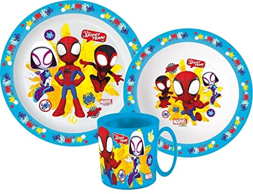 Spiderman Ensemble de vaisselle pour enfant avec assiette, bol à céréales et tasse (réutilisable)