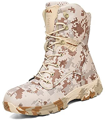 IYVW 5.AA Q3 A Stivali da Caccia da Uomo Stivale Tattico da Combattimento Militare Alto Allacciate Scarpe per Tutti i Terreni per Escursionismo Beige mimetico 43 EU