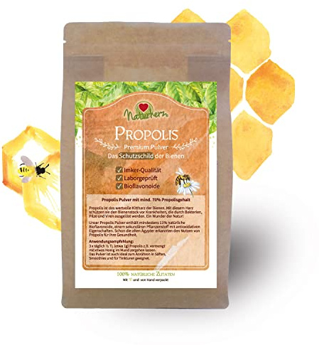 Naturherz Propolis Pulver - Vitamine: A, B1, B2, B3 und Biotin - Ideal zur Herstellung von Salben, Tinkturen oder Cremes - Premium Lebensmittel-Qualität vom Imker (500 g)