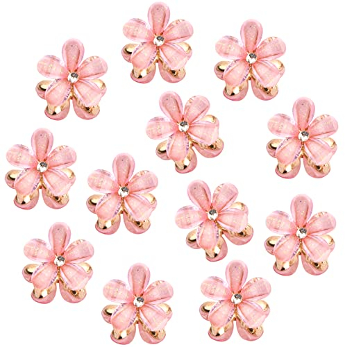 Xzeemo 12 Pcs Mini Pinzas para el Cabello, Pinzas para el Pelo de Flores, Pinzas de Garras para el Pelo, Horquillas Pequeñas Pelo Mujer para Mujeres Niñas Fiestas Bodas Cumpleaños (Rosa)