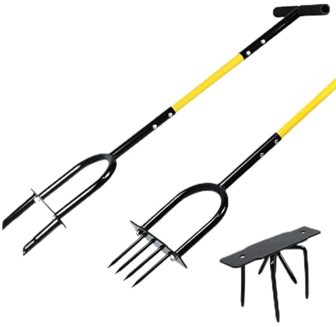 LARS360 Gartenkralle mit Stiel, Gartenkultivator Kultivator Bodenkralle Grubber Lüfter Bodenlockerer, 3-in-1-Funktion Manuelle Gartenfräse zur Saatvorbereitung und Bodenlockerung