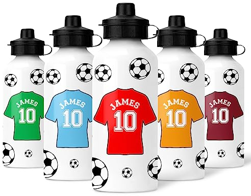 Personalised Football Water Bottle | Footbal Shirt | Add Any Name, Choose A Colour | Personalised Sports Kids Bottle | Personalised Football Gift, Personalised School Bottle, Custom Gifts For Boys