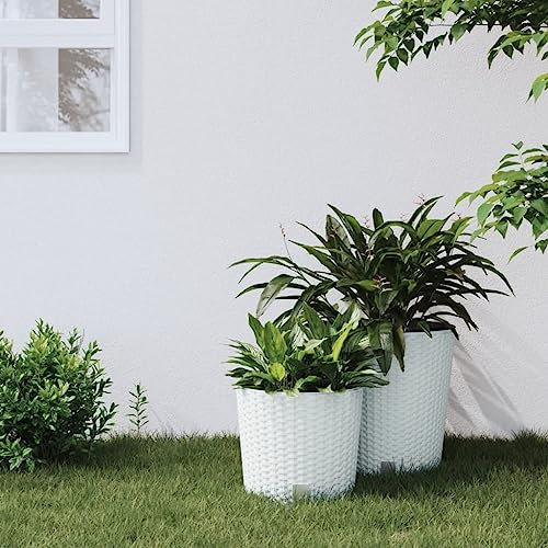 Tidyard Macetero Exterior Macetero Grande,Arriate Exterior Grande Macetero Huerto Urbano Maceta Macetero Mimbre con Interior extraíble Blanco 15/15,3 L,Jardinera Decorativa Interior Exterior
