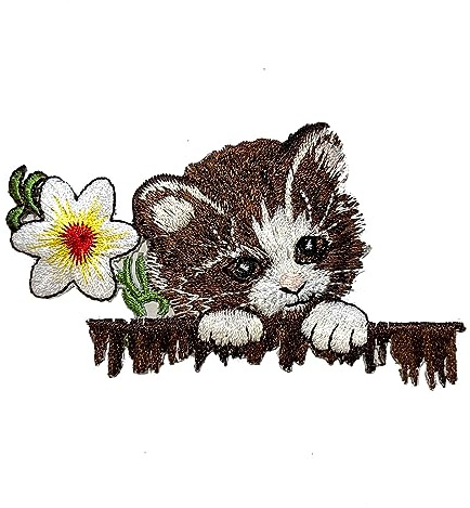 Catch the Patch Katze Tier Blume Aufnäher zum Aufbügeln 9 x 5,2 cm Bügelbild für Kinder Mädchen mit Lieblingstier Wild, Bügelpatch Patches Bügelflicken
