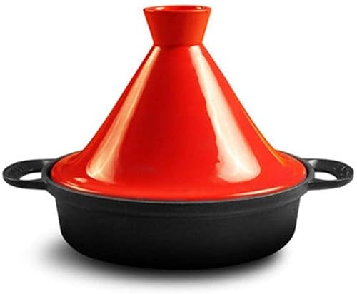 Pentola marocchina 26 cm Casseruola Pentola in ghisa con coperchio a imbuto in gres per tutti i tipi di piano cottura, verde (rosso)