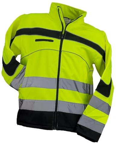 Luckyberg Warnschutz Softshelljacke – Atmungsaktive Jacke aus Softshell, Wind- & Wasserabweisend, Reflexstreifen - Neongelb/Neonorange. (XL, Gelb)