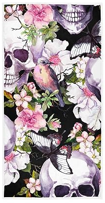 GAIREG Handtücher, Motiv: menschliche Totenköpfe, Blumen, weiche Waschlappen, Baumwolle, 38,1 x 76,2 cm