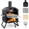 GOPLUS Horno de Pizza al Aire Libre con 31cm de Piedra, Calentador de Pizza con 2 Niveles y Patas Plegables, Horno de Pizza de Acero Inoxidable para Barbacoa, Horno de Leña Carbón Hasta 605ºC