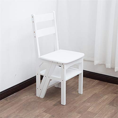 4-Stufen-Leiter, Holzleitern, umwandelbarer Leiterstuhl, Bibliothek, Küche, klappbarer Tritthocker für Zuhause und Küche, Leiter 440 lb, Weiß