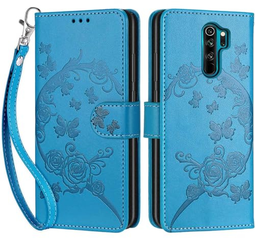 Cover per Xiaomi Redmi Note 8 Pro PU Pelle Custodia Flip Farfalla - Blu | Custodia flip in pelle PU, Chiusura magnetica, Supporto regolabile, Scomparti schede, Protezione totale per Redmi Note 8 Pro
