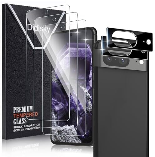 Didisky Verre Trempé pour Google Pixel 8 6.2'' (Pas pour Pixel 8a, 8 Pro), Contenir Lot de 3 Film Protection écran et Lot de 2 Caméra Arrière Protecteur, Anti Rayures, Dureté 9H, Haute définition