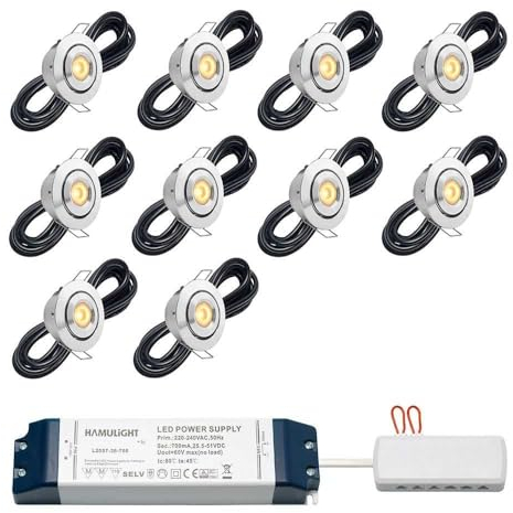 Hamulight LED Einbaustrahler Toledo bas | Einbauleuchten - Deckenstrahler - Einbauspots - Terrassenüberdachung | 3W - Dimmbar - Schwenkbar - 230V - IP44 - Warmweiß | Set mit 10 Stück