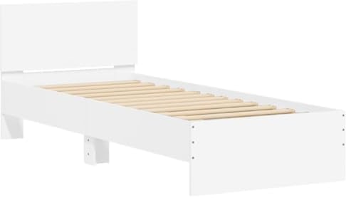 vidaXL Bettgestell, Bettrahmen mit Lattenrost, Bett Gästebett mit Kopfteil, Einzelbett Schlafzimmerbett Schlafzimmermöbel, Weiß 90x200cm Holzwerkstoff