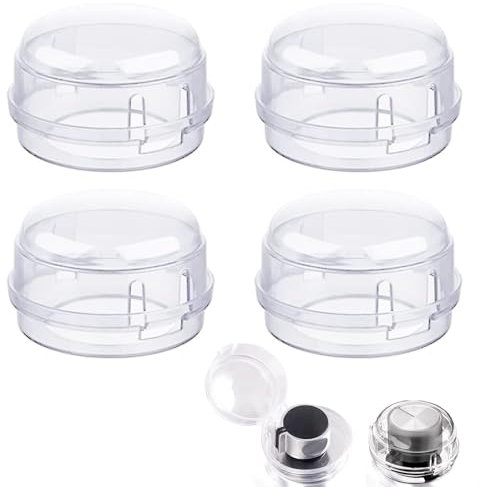 Bouton de Sécurité Four,Cache-Boutons de Cuisinière à Gaz,Gaz Couverture de Bouton,Matériaux Résistants à La Chaleur Pour La Sécurité La Cuisine Bébé Enfant En Bas Âge,Couleur Transparente,4pc