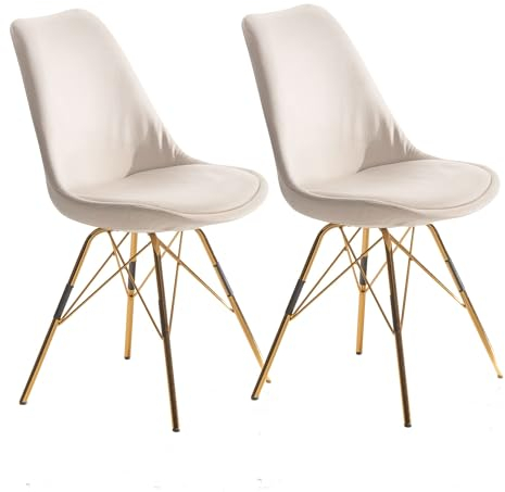 Wohnling Esszimmerstuhl 2er Set Samt Beige Küchenstuhl mit goldenen Beinen, Schalenstuhl Skandinavisches Design, Polsterstuhl mit Stoffbezug, Stuhl Gepolstert