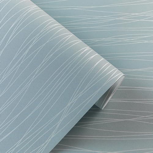 Trafagala 0,53m x 9,5m Linien Tapete Weiß Vliestapete 3D effekt Leicht Glänzend - Streifentapete Landhaus Blau Streifen Linien Modern Strukturtapete Moderne wohnzimmer schlafzimmer