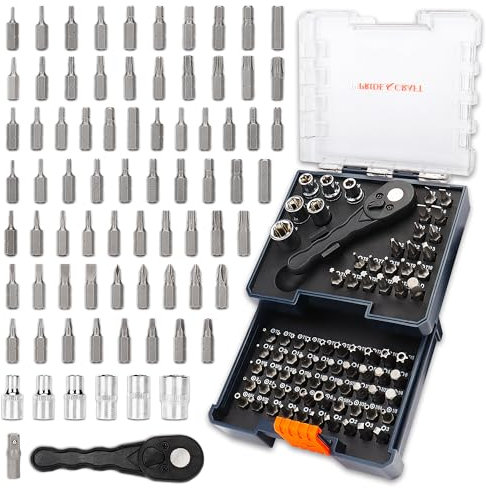 PRIDE&CRAFT 77PC 1/4 Magnetic Ratchet Wrench Set, Screwdriver Bits Set, Mini Sockets Set, for Tiny Spaces