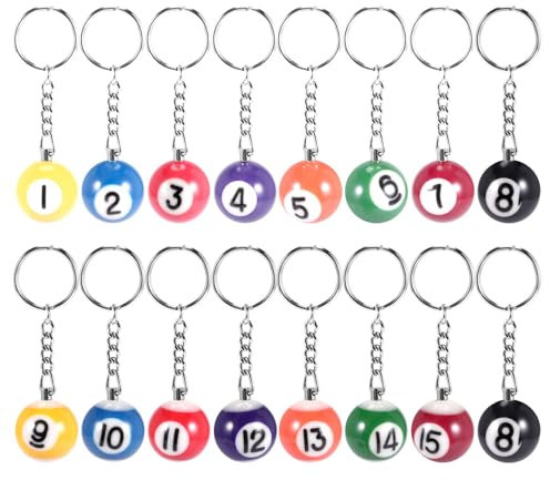 Widybord Ensemble de Porte-CléS de Boule de Billard Coloré 16 PièCes SéRies, Mini Boules de Porte-CléS Magiques Accessoires de ChaîNes de Billard de Billard de Eightball