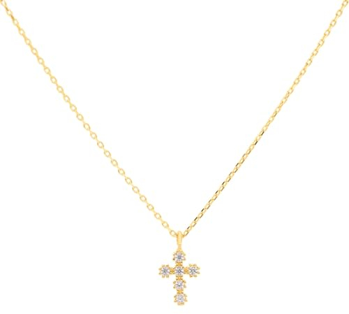 SuzanGold® God's Favorite Kreuzkette | Echtgold Halskette mit Zirkonia-Kreuzanhänger | Symbol für Glauben & Eleganz | Handgefertigt & nachhaltig