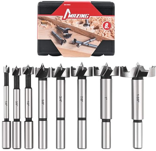 MAZING 8PCS Forstner Drill Bit Set for Woodworking, Auger Opener Round Shank Drilling Cutting Tool Hole Saw Set, Carbide Tipped Forstner Bit Set Ideal for Hard & Soft Wood,Plastic,Plywood