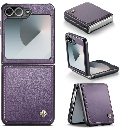 Rerzoiro Handyhülle für Samsung Galaxy Z Flip 6 Hülle, Premium PU Lederhülle Stoßfeste, Anti-Drop, Anti-Scratch, Slim Tasche Schutzhülle für Samsung Galaxy Flip 6, Lila