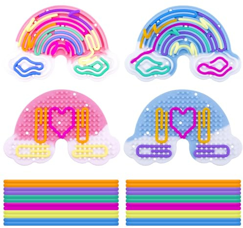 2 Pack Sensory Activity Board Silicone Fidget Toy,Double-Sided Rainbow Sensory Toys for Autism,Stress, Anxiety,ADHD,Kids Toddler Boys Girls 3+ Adults,Includes Travel Bag & 24 Strings (Pink&Blue)