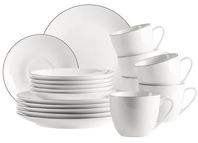MÄSER Serie Felise, elegantes Kaffeegeschirr für 6 Personen, zeitlos, mit schwarzem Rand, Porzellan, weiß