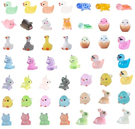 Yeomju Lot de 48 mini figurines d'animaux lumineuses, en résine étanche, petites figurines mignonnes pour jardin, terrariums, travaux manuels, idée cadeau pour tous les âges