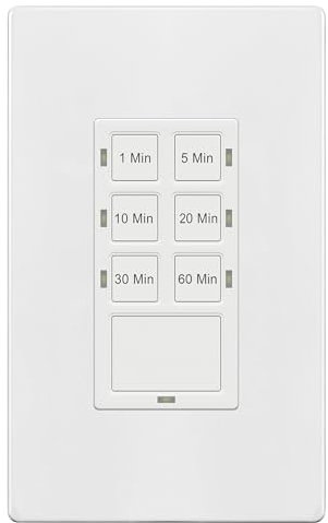 TG 1-Hour Countdown Timer Switch, for Bathroom Exhaust Fans, Heaters, Lights, LED Indicator, 120VAC 800W, No Neutral Wire Required, UL Listed, Screwless Wall Plate, White, 1 Pack