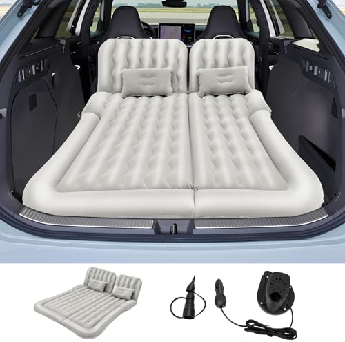 OUBUBY Auto Luftmatratze SUV Aufblasbare Matratze Luftbett Camping Faltbare Luftmatratze Auto mit 2 Kissen & Aufblasbare Pumpe Doppelseitige Verdickte Beflockung für Reisen, Camping (Grau)
